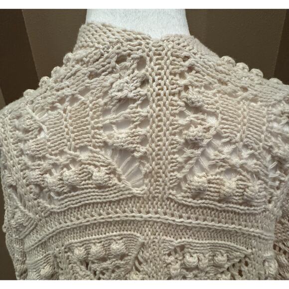 Lucky Brand Open Knit Crochet Cardigan Sweater women's Medium Cream Size XL - Picture 4 of 7